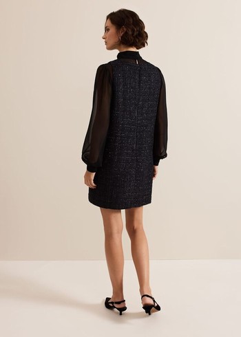 Phase Eight Sabine Tweed Dress Navy Canada | OVNZXB-578